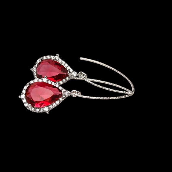 Sterling Silver Ruby Earrings – Rhodium-Plated Silver. Gift-ready Handmade - Picture 3 of 9